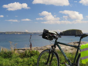 Bicycle overlooking Rathlin Island on Causeway Coast cycling vacation with Ireland by Bike
