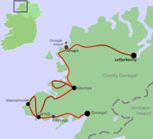 Highlights of Donegal Bike Tour. Outline Map