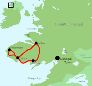 Outline map of Donegal Shorty Cycling Break route
